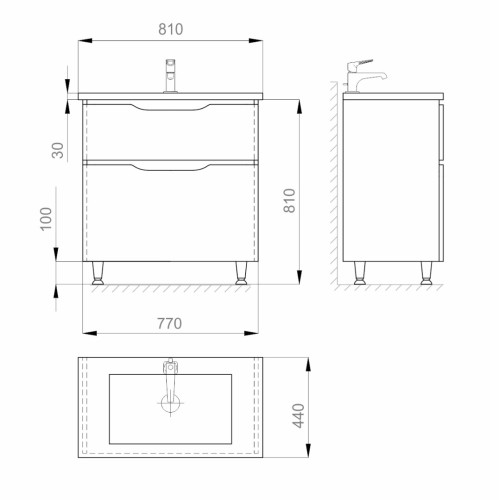 Комплект в ванную Ceruttispa тумба Алессандрия 80 с умывальником "Кантэ 80"