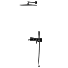 Втраиваемый смеситель Teska Life с изливом, душевой лейкой и головным душем, черный