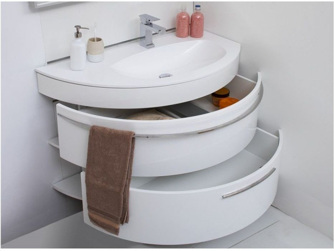 Тумба с раковиной De Aqua Эскалада 100 R белый, подвесная с ручкой