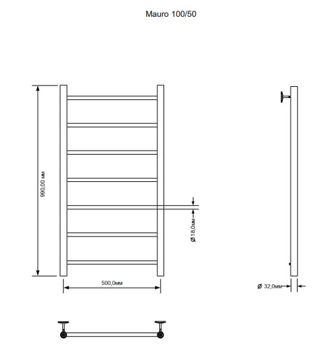 Полотенцесушитель электрический Aquanet Mauro 100х50 Тэн справа