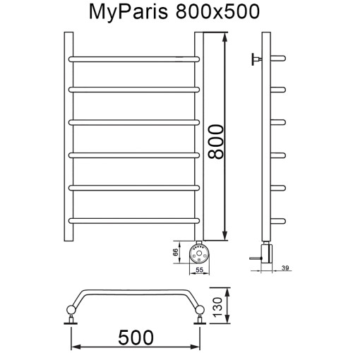 Полотенцесушитель электрический MYFREA My Paris 80/50 правый тэн