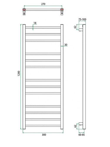 Полотенцесушитель водяной GROTA ECOCLASSIC 300x1200