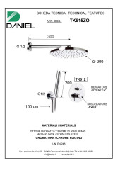 Daniel Tokyo, душевой комплект на 2 потребителя, с кронштейном 30 см и круглым верхним душем 20 см, цвет матовый зачищенный никель