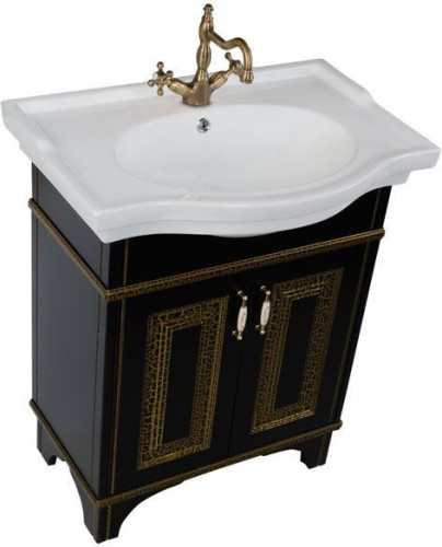 Тумба с раковиной Aquanet Валенса 80 черный краколет/золото