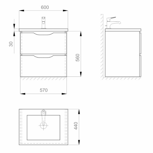 Комплект в ванную Ceruttispa тумба Алессандрия подвесная 60 с умывальником "Кантэ 60"