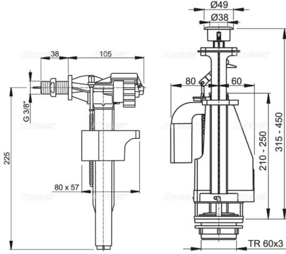 Выпускной комплект с двойной кнопкой,впускной механизм А16 3/8, CHROM
