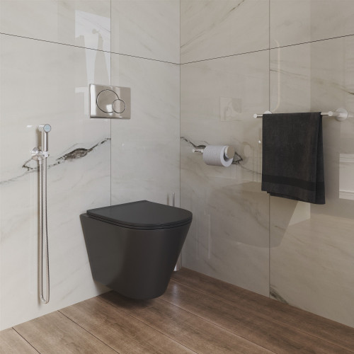 Унитаз Grossman GR-4477BMS (480*360*360) подвесной БЕЗОБОДКОВЫЙ черный матовый с тонкой крышкой