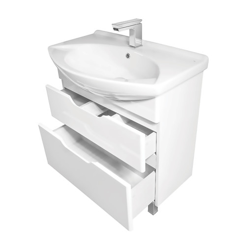 Тумба LAGUNA PLUS, 65 см, подвесная/напольная, 2 ящика, с опорами, белый глянец