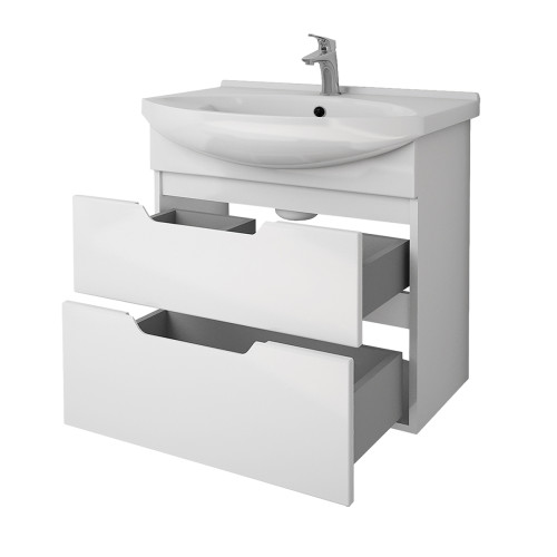 Тумба LAGUNA PLUS, 65 см, подвесная/напольная, 2 ящика, с опорами, белый глянец