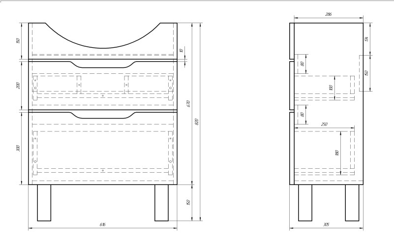 Тумба LAGUNA PLUS, 65 см, подвесная/напольная, 2 ящика, с опорами, белый глянец