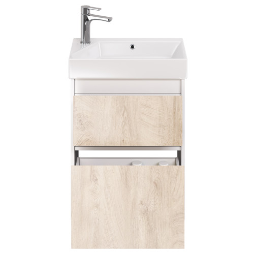 Тумба SLIM, 55 см, подвесная/напольная, 2 ящика, белый глянец / дуб кантри