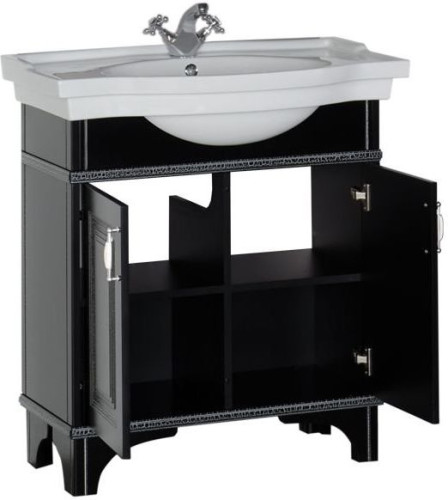 Тумба с раковиной Aquanet Валенса 80 черный краколет/серебро