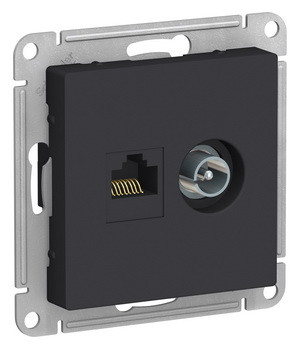 Розетка двойная ТВ + компьютерная RJ45, кат. 5Е, КАРБОН Schneider Electric ATLASDESIGN ATN001089
