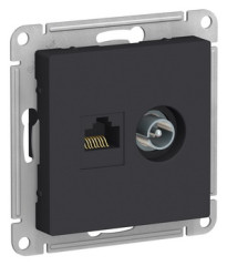 Розетка двойная ТВ + компьютерная RJ45, кат. 5Е, КАРБОН Schneider Electric ATLASDESIGN ATN001089