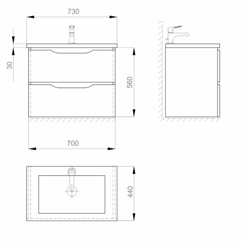 Комплект в ванную Ceruttispa тумба Алессандрия подвесная 70 с умывальником "Кантэ 70"