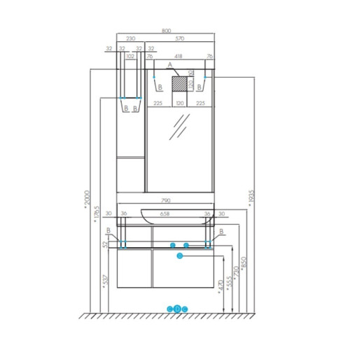 Тумба под раковину AQUATON Мишель 80 подвесная, дуб фьорд/дуб рустикальный (1A244501MIX30)