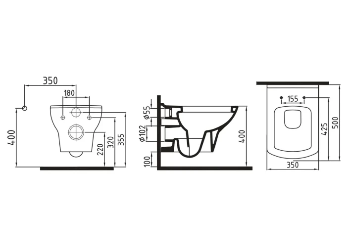 Унитаз подвесной Bien DOR с гигиеническим покрытием в компелекте с сиденьем микролифт DRKA050AMVPOW5000 + SVEU11W5W5HBO