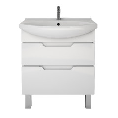 Тумба LAGUNA PLUS, 75 см, подвесная/напольная, 2 ящика, с опорами, белый глянец