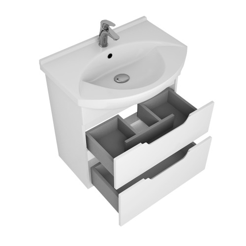 Тумба LAGUNA PLUS, 75 см, подвесная/напольная, 2 ящика, с опорами, белый глянец