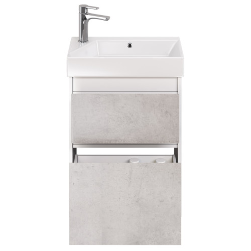 Тумба SLIM, 55 см, подвесная/напольная, 2 ящика, белый глянец / бетон