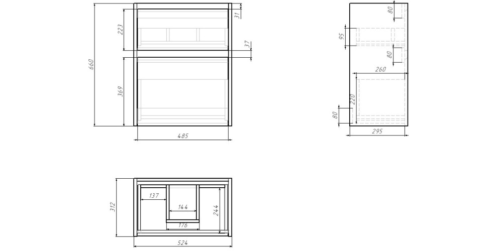 Тумба SLIM, 55 см, подвесная/напольная, 2 ящика, белый глянец / бетон