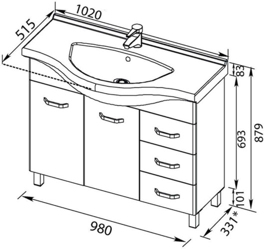 Тумба с раковиной Aquanet Глория 100 белый