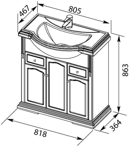 Тумба с раковиной Aquanet Лагуна Классик 80 белый
