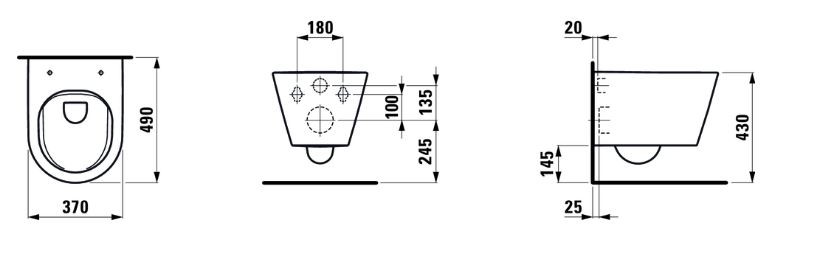 Подвесной унитаз Kartell by laufen 37х49 см, укороченный, смыв rimless, с покрытием lcc, безободковый, без сиденья