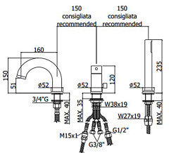 Смеситель на борт ванны Paffoni LIGHT на 3 отверстия, с душем BIRILLO, хром (LIG040LCR)