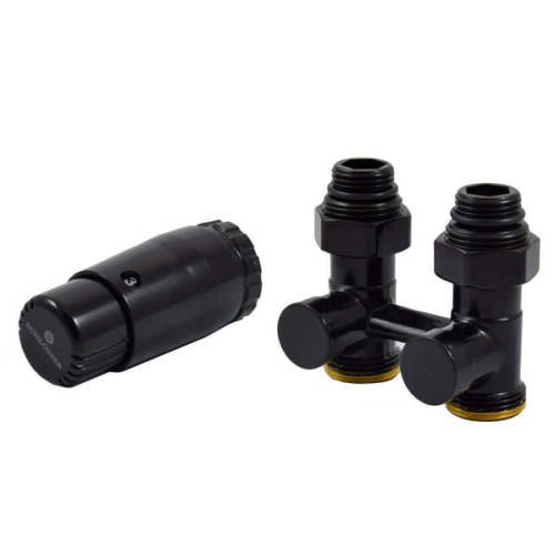 Комплект Schlosser: узел нижнего подключения G 3/4 x 3/4 D=50 мм, прямой с термоголовкой, Чёрный