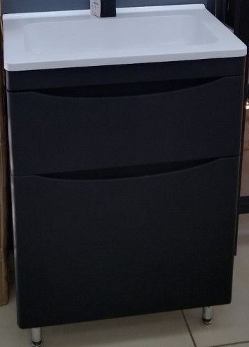 Тумба напольная Style Line Бергамо мини 70 (2 ящ.) Люкс антискрейтч черный, PLUS