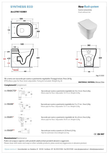 Olympia Synthesis Eco, напольный безободковый унитаз 52x36xh42 см, цвет черный матовый