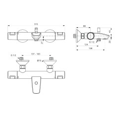 Термостатический смеситель Ideal Standard Ceratherm T25, настенный, для ванны/душа