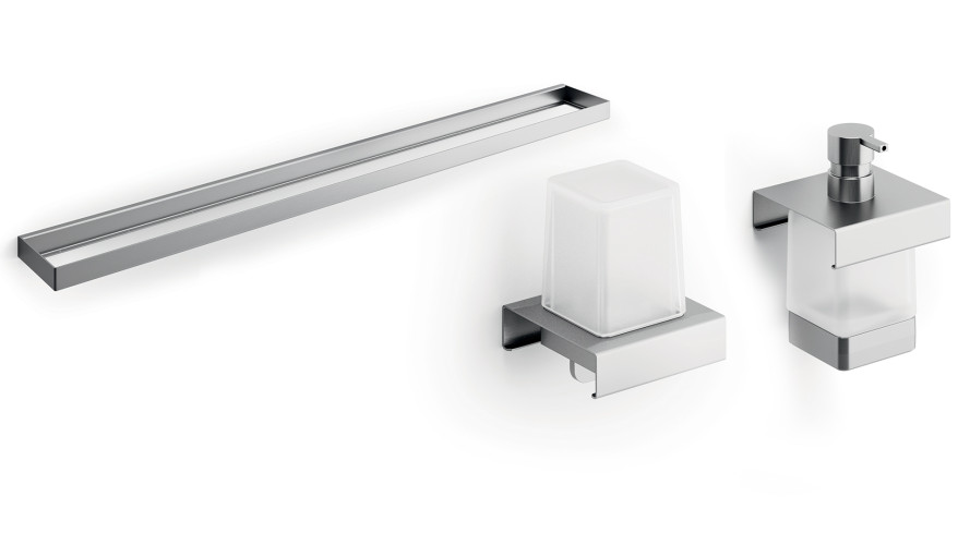 200A67MNS Модуль подвесной 20 см: рейлинг A8883ANS+дозатор A8812MNS21+дозатор A8867MNS21,нерж.сталь AISI 304,стекло матовое,брашированная нерж.