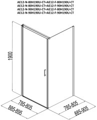 Душевой уголок Aquanet Cinetic 80х90,прозрачное стекло (AE12-N-80H190U-CT + AE12-F-90H190U-CT)