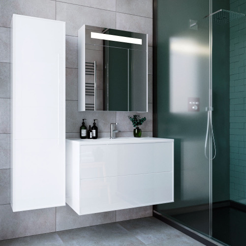 Зеркальный шкаф Итана Mia 65 (650х182х760) с подсветкой, белый глянец (761635)