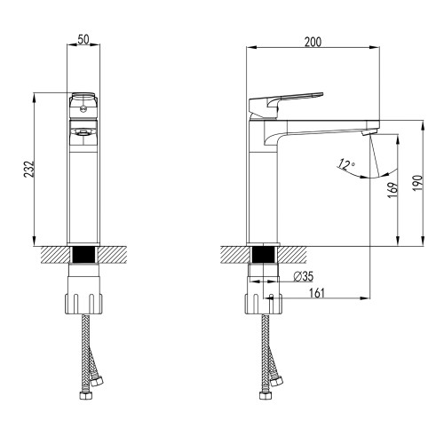 Смеситель для раковины-чаши Azario ELVIS высокий, без донного клапана, черный (AZ-WWK168X55PA)