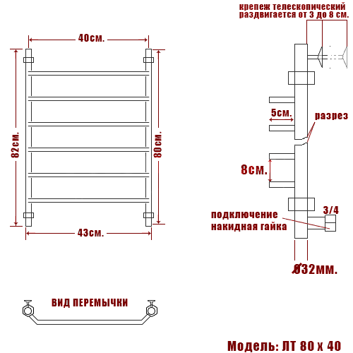 Полотенцесушитель Ника TRAPEZIUM ЛТ 80/40