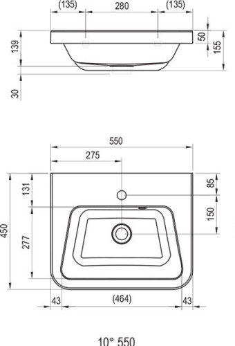 Раковина мебельная Ravak 55х45х15.5, литьевой мрамор, цвет Белый (XJI01155000)