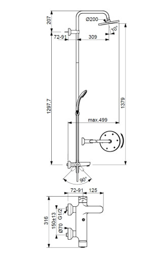 Душевая система Ideal Standard IdealRain Eco SL B1377AA со смесителем для ванны/душа Connect