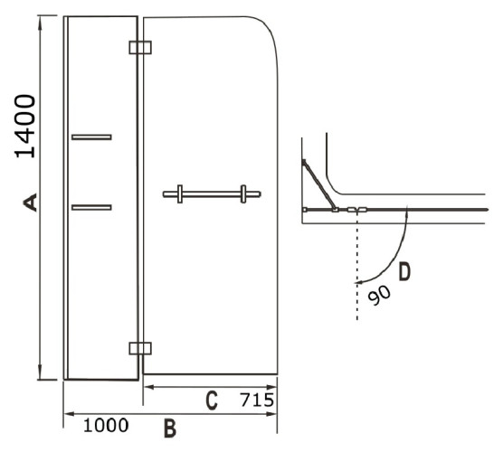 Шторка на ванну WeltWasser WW100 D2AK 100 с полотенцедержателем и полками
