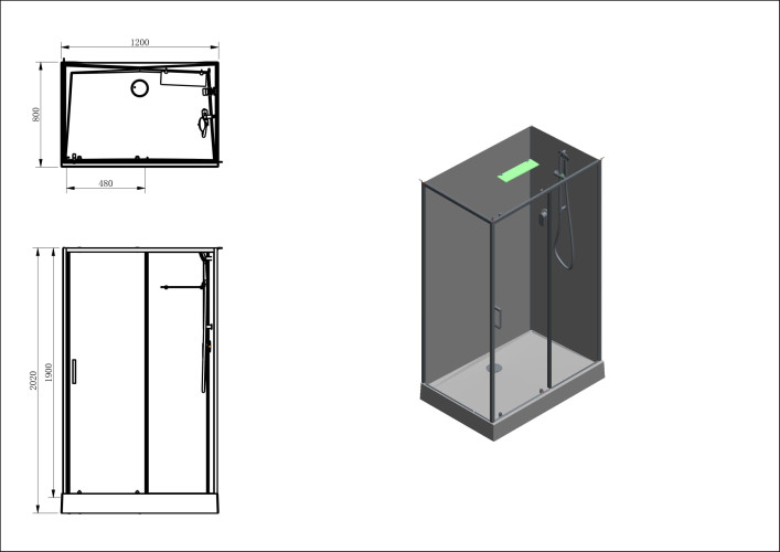 Душевая кабина Aquanet Passion EVO 120R Black 120x80
