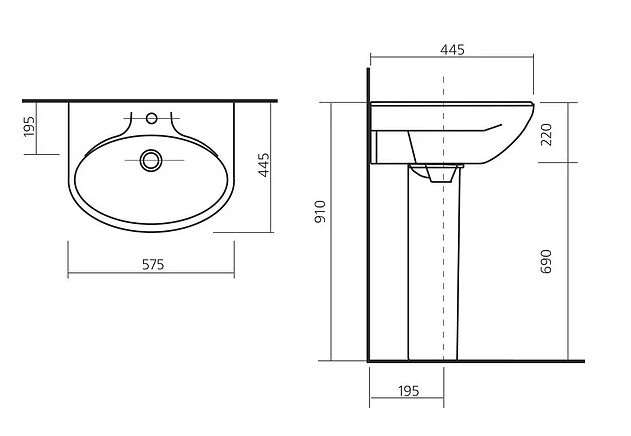 Умывальник Sanita Самарский, без отверстия под смеситель, белый (SMRSAWB01)