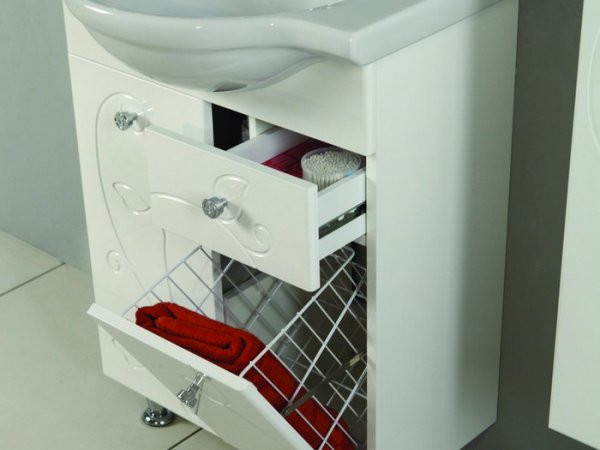 Тумба под раковину AQUATON ЛИАНА 60 напольная, с корзиной для белья, белая (1A162901LL010)