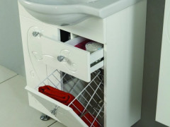 Тумба под раковину AQUATON ЛИАНА 60 напольная, с корзиной для белья, белая (1A162901LL010)