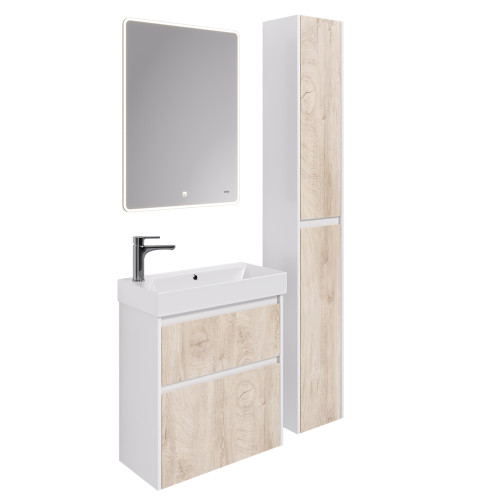 Тумба SLIM, 65 см, подвесная/напольная, 2 ящика, белый глянец / дуб кантри