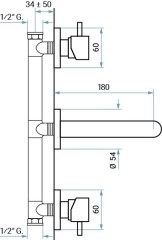 Emmevi Piper, встраиваемый в стену двухрычажный смеситель для раковины, без донного клапана, цвет золото