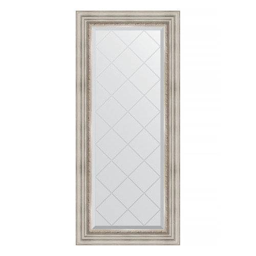 Зеркало настенное с гравировкой EVOFORM в багетной раме римское серебро, 56х126 см, BY 4061