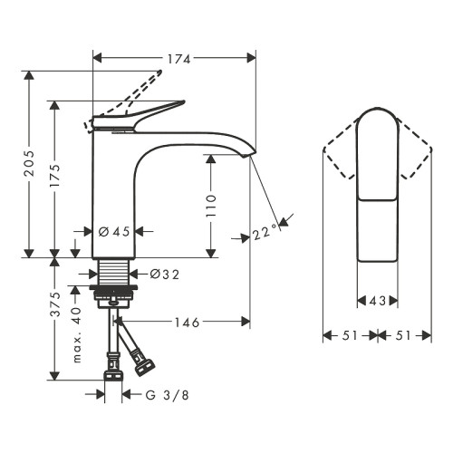 Смеситель для раковины Hansgrohe Vivenis, однорычажный, 110 без сливного гарнитура, хром (75022000)