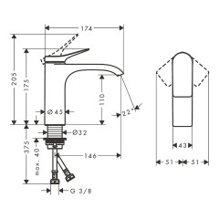 Смеситель для раковины Hansgrohe Vivenis, однорычажный, 110 без сливного гарнитура, хром (75022000)